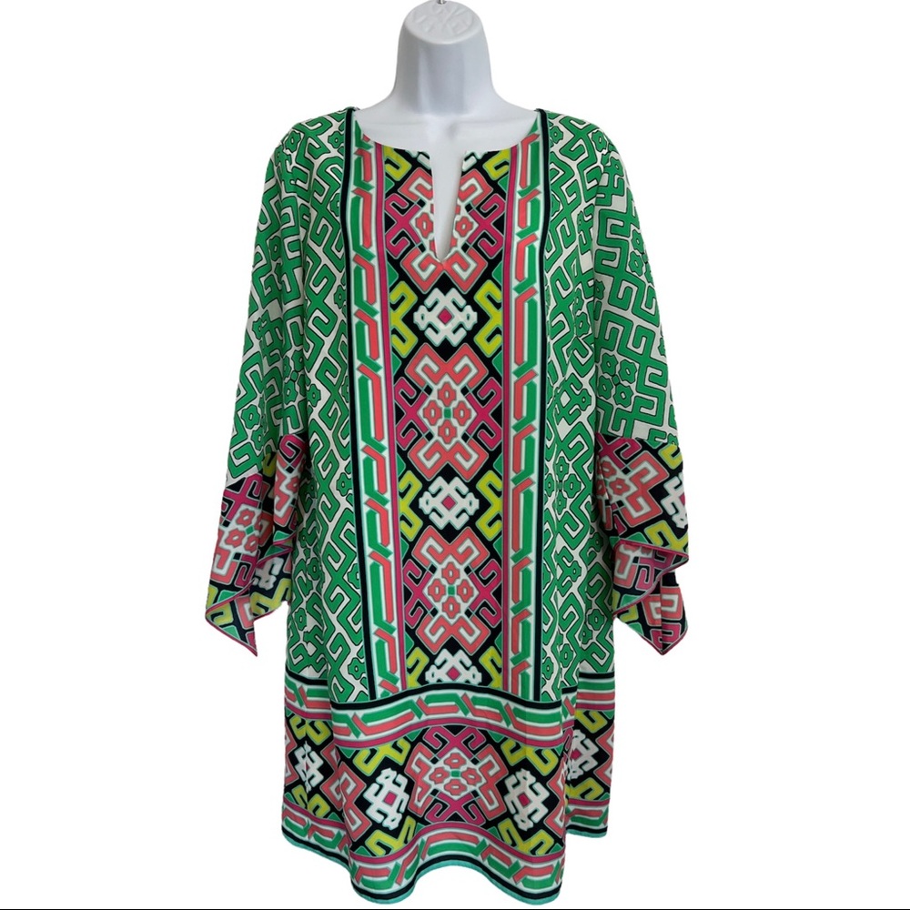 Crown & Ivy Womens Green and Pink Polyester Long Sleeve Dress Size 12